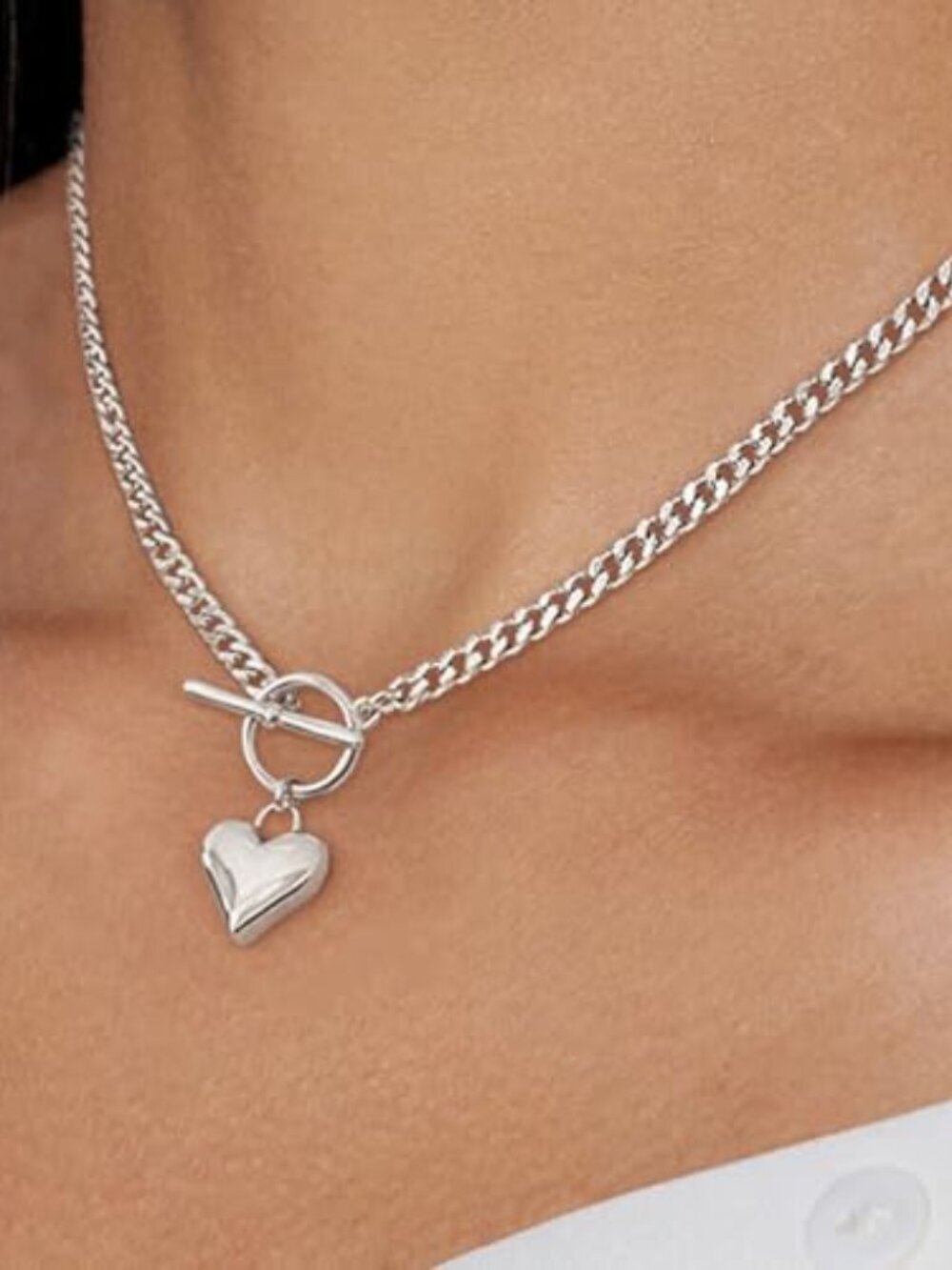 Necklace for Women Silver Plated Trendy Heart Choker Hypoallergenic